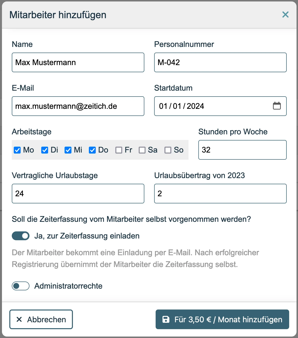 Benutzerfreundlichen Mitarbeiterformular zum Hinzufügen neuer Mitarbeiter