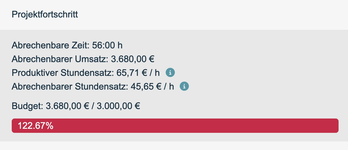 Projektfortschritt in der Übersicht der Projektdetails