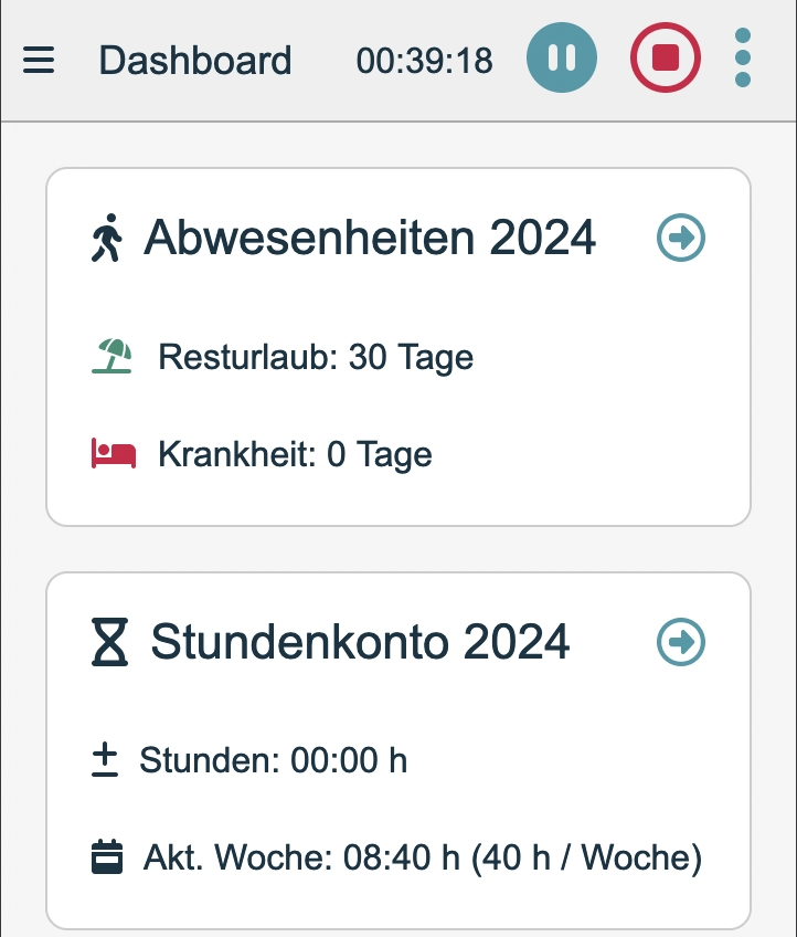 Integrierter Timer in der mobilen Ansicht